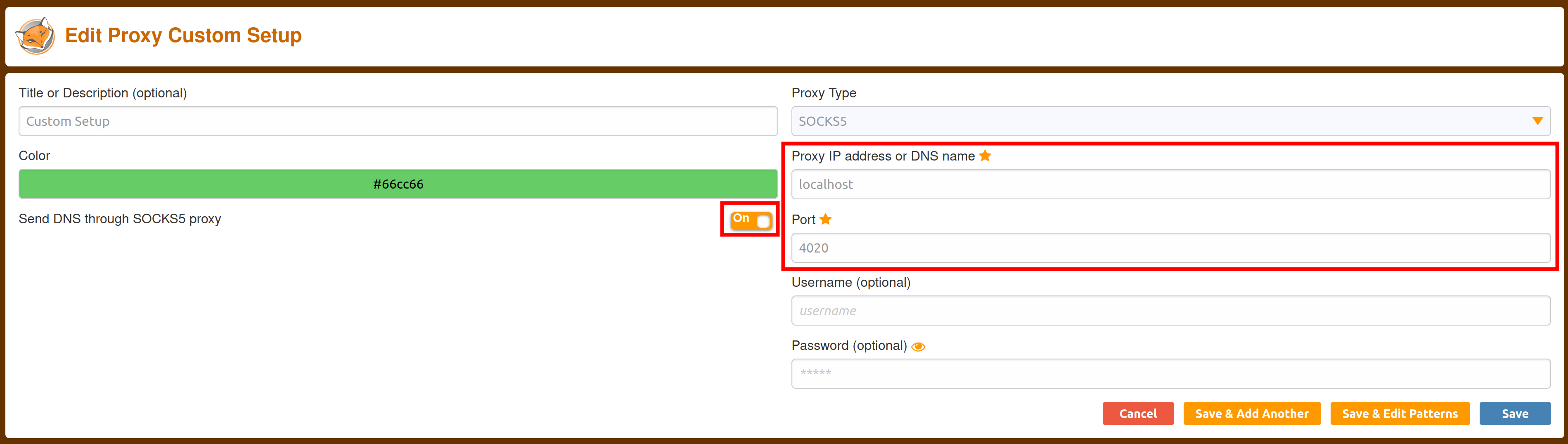 Edit SOCKS5 proxy settings
